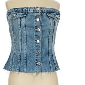 NWT Zara Denim Strapless Button-Front Corset Top - Light Blue
